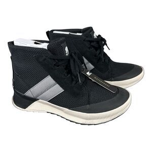 Sorel Women's Out N About III Mid Sneaker Waterproof Shoes Black & Sea Salt 8.5